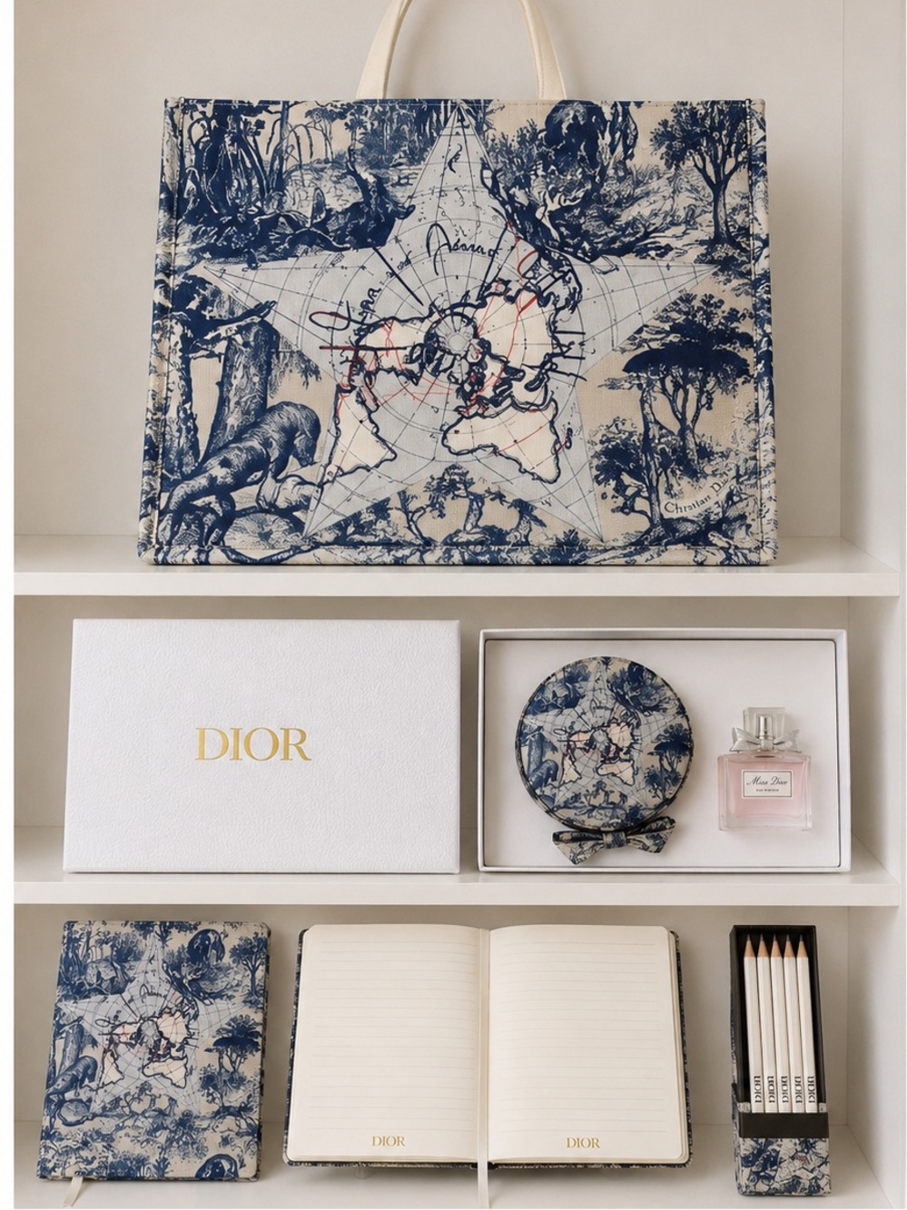 Dior Around the World Tote Bag Bundle w/ Beauty & Stationery Set